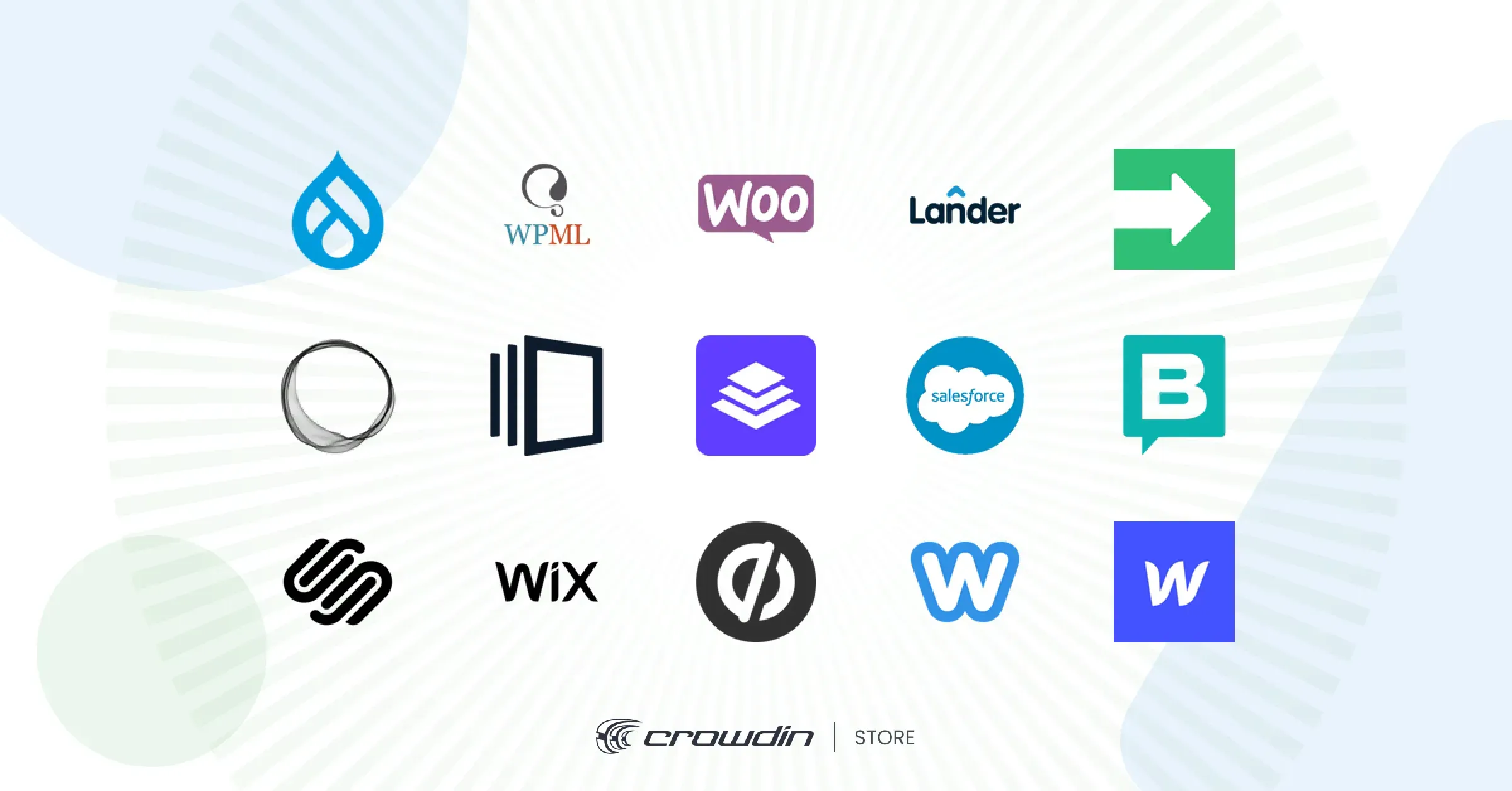 Web building tools' logos together on the bright background